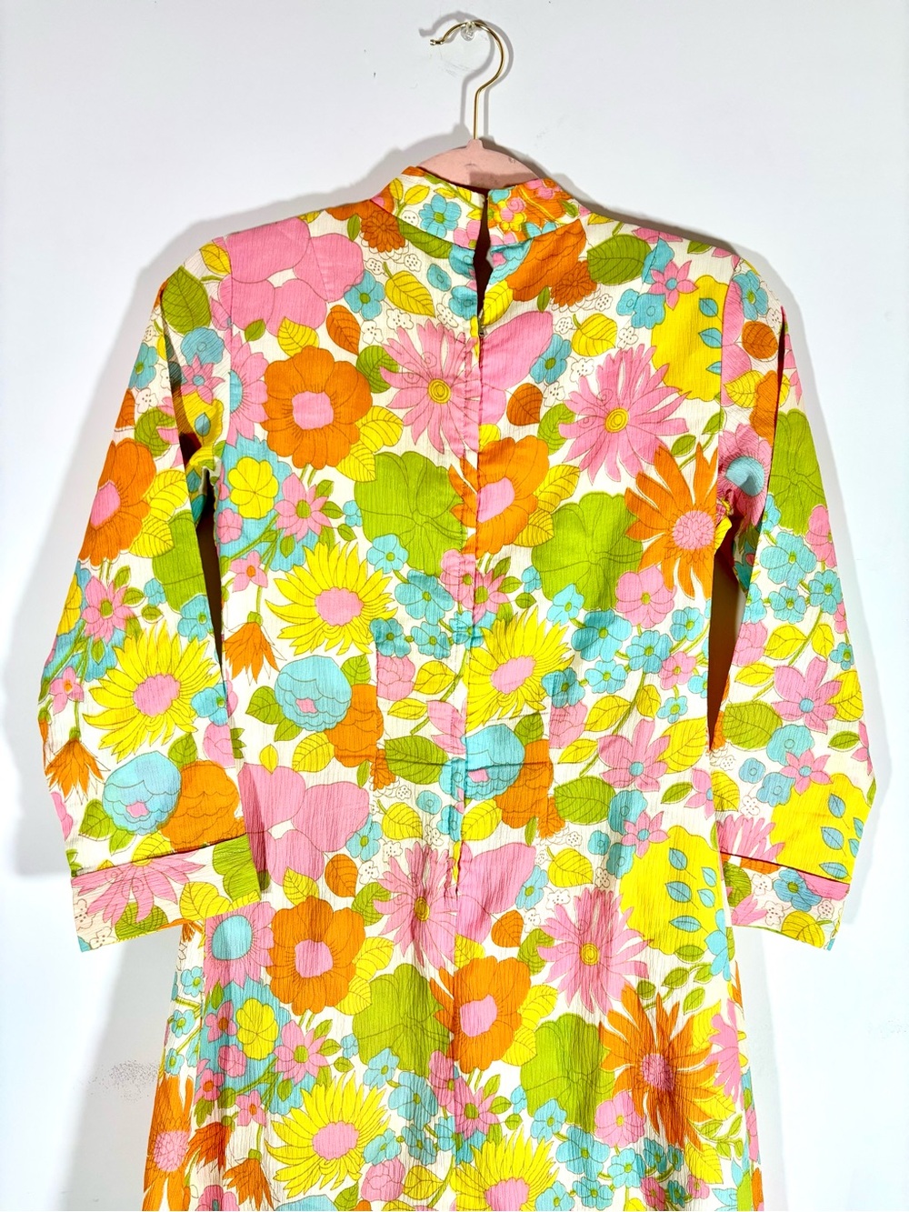 Vintage Floral Maxi Dress in Pink, Green & Orange - Picture 3 of 8